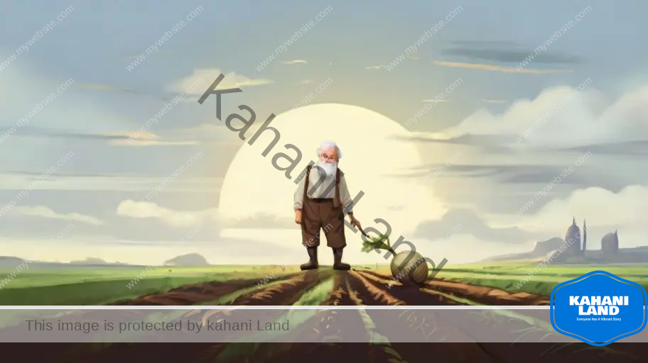 story illustration of class 2 short moral story of an old age farmer with a big tulip